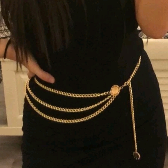 Boho multi layered metal Charm Gold coin chain link hip waist statement belt - Picture 11 of 16